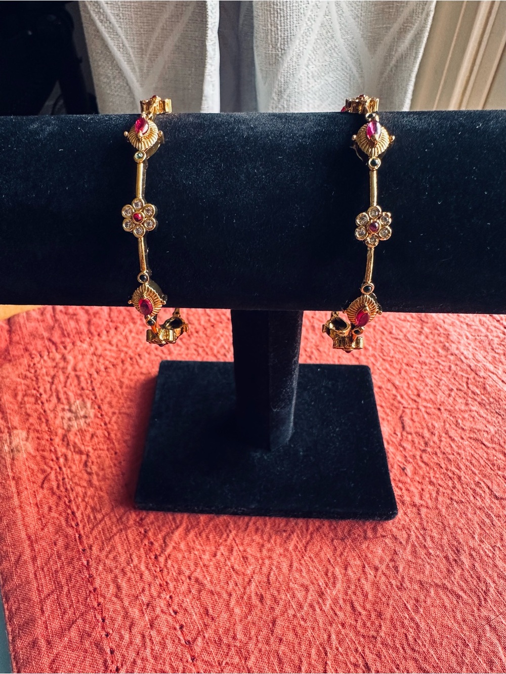 Gold-Tone Pink Floral Bangles for size 2.4/2.6 wrist Anti tarnish